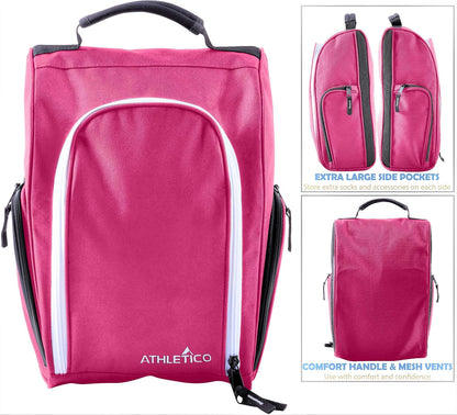 Athletico Golf Shoe Bag - Zippered Shoe Carrier Bags With Ventilation & Outside Pocket for Socks, Tees, etc. (Pink)