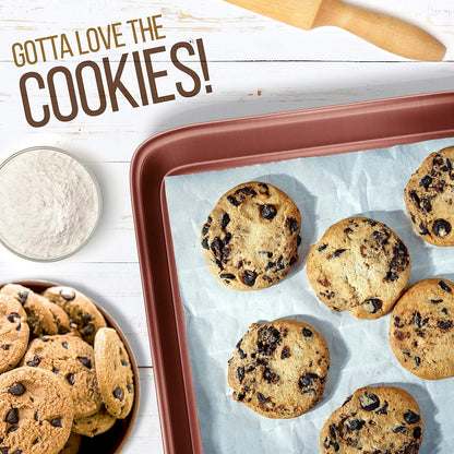 NutriChef Nonstick Cookie Sheet Baking Pan - 2pc Large & Medium Metal Oven Baking Tray, Professional Quality Kitchen Cooking Non-Stick Bake Trays w/ Rimmed Borders, Rose Gold