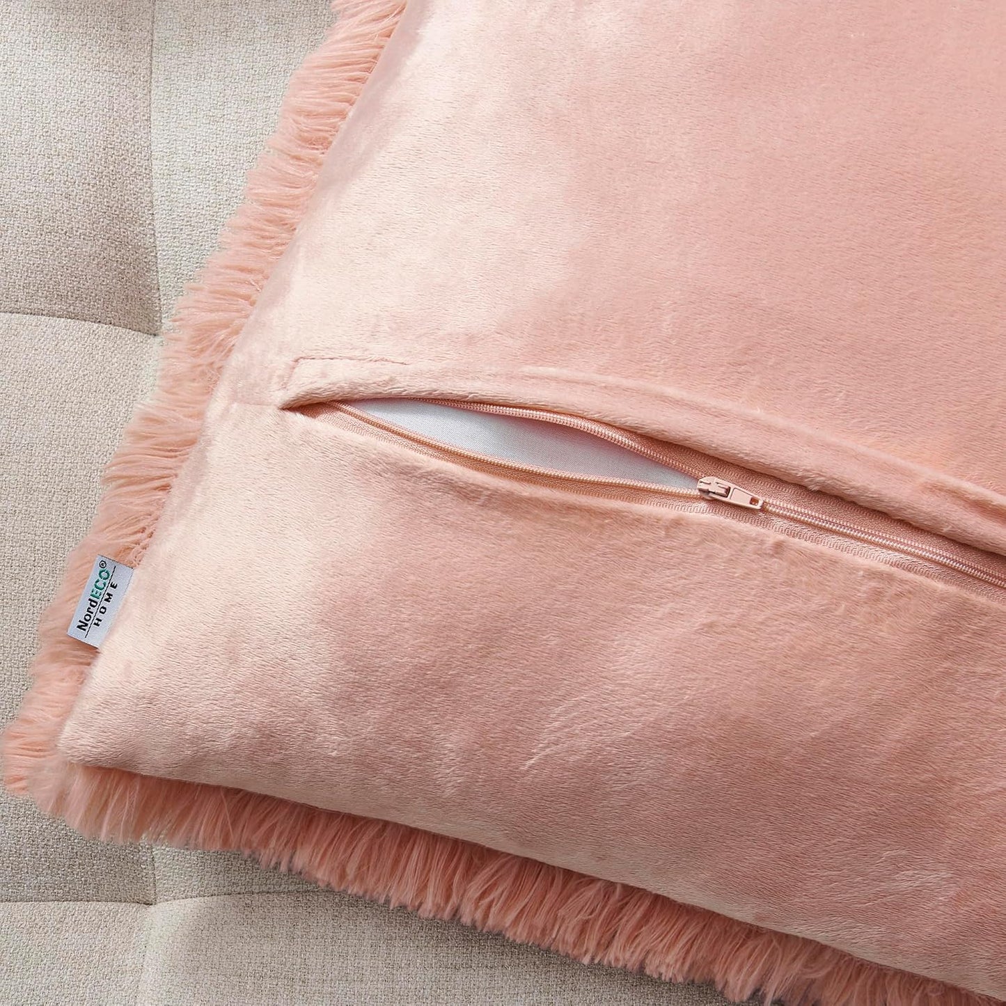 NordECO HOME Luxury Soft Faux Fur Fleece Cushion Cover Pillowcase Decorative Throw Pillows Covers, Valentines Day Gift No Pillow Insert, 18" x 18" Inch, Pink, 2 Pack