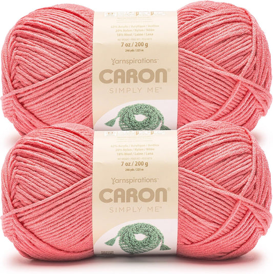 Caron Simply Me Pretty in Pink Yarn - 2 Pack of 160g/5.64oz - 62% Acrylic, 20% Nylon, 18% Wool - #5 Bulky - 197 Yards - Knitting/Crochet