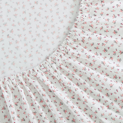 Betsey Johnson- Queen Bed Sheets, Cotton Percale Bedding Set, Crisp & Cool, Lightweight & Breathable (Baby Buds Pink, Queen)