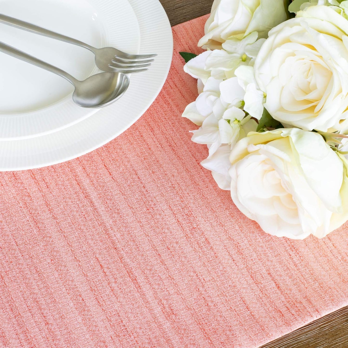 The White Petals Peach Dining Table Runners (13x72 inch, Pack of 1, Pom Pom Trim) Fabric Lined | Properly Finished, No Fray Edges | for Home, Kitchen, Dining Room, Holiday, Wedding Party Décor