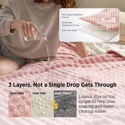 Bedsure Bubble Waterproof Blanket for Couch - Soft Fleece Reversible Dog Blankets for Large Dogs, Waterproof Couch Sofa Cover Bed Protector, Pink/Beige, Twin 60x80 inches