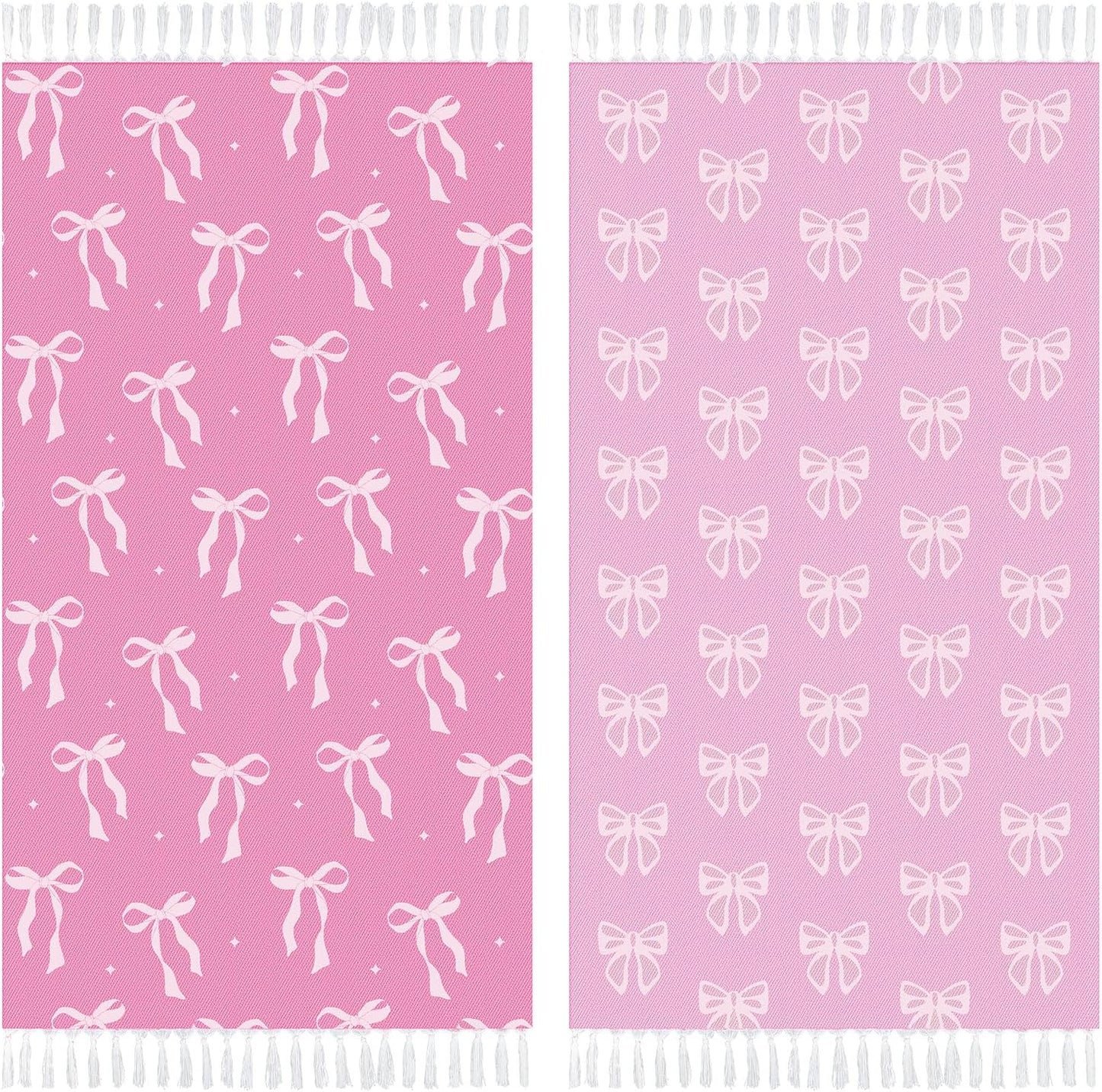 Peryiter 2 Pack Pink Bow Beach Towels 30 x 60 Inches Turkish Beach Towel with Tassel Coquettish Pink Bow Cotton Absorbent Soft Supplies Gift for Bathroom Kitchen Hotel