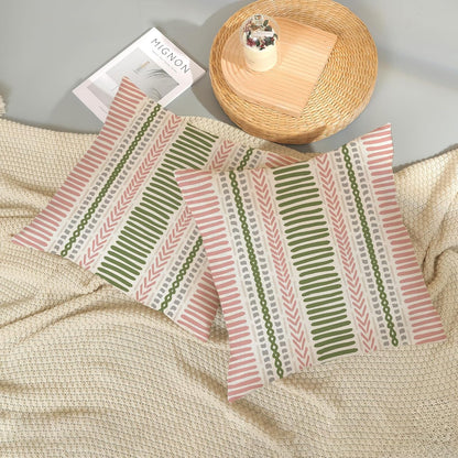 Boho Pillow Covers 18x18 Set of Pink Sage Green Stripes Throw Pillow Covers Outdoor Decoration,Bohemian Abstract Modern Decor Pillowcase Farmhouse Linen Decorative Cushion Cover for Home Couch
