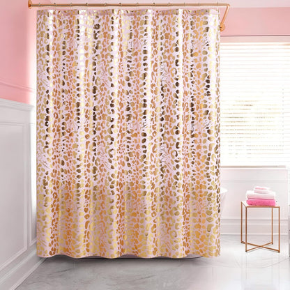 Juicy Couture 70"x72" Fabric Shower Curtain with 12 Hooks, Blush Gold Leopard 13-Piece Shower Set