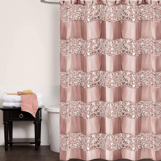 Zahari Home Sinatra Bathroom Shower Curtain Glamorous Bling Fabric Shower Curtain, 72"x70", Blush