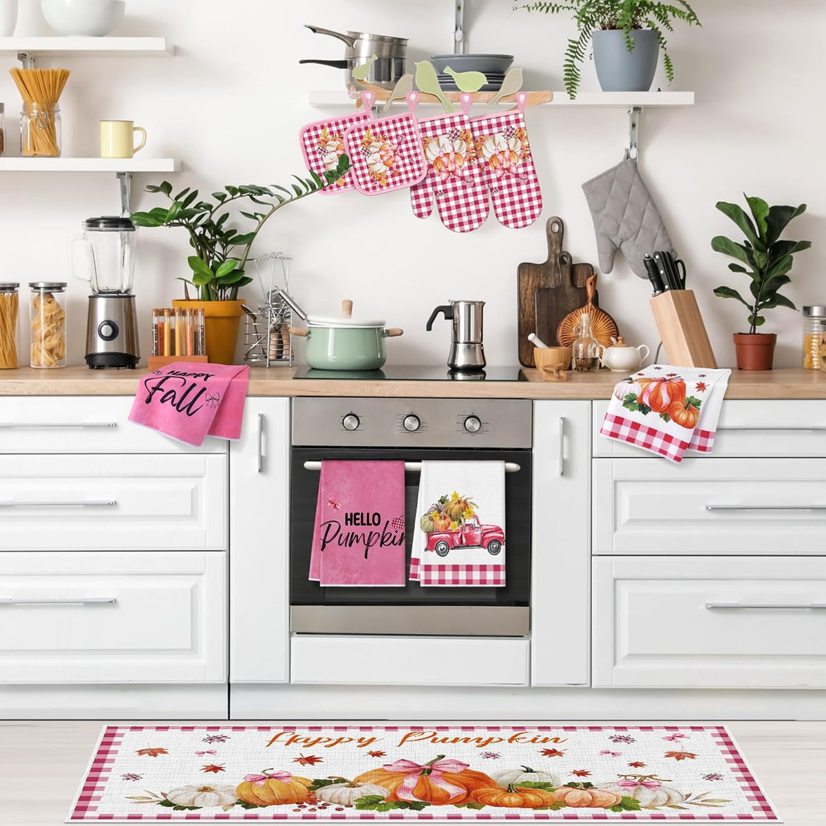 10 Pcs Fall Thanksgiving Pumpkin Kitchen Decor Set Pink