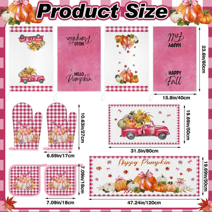 10 Pcs Fall Thanksgiving Pumpkin Kitchen Decor Set Pink
