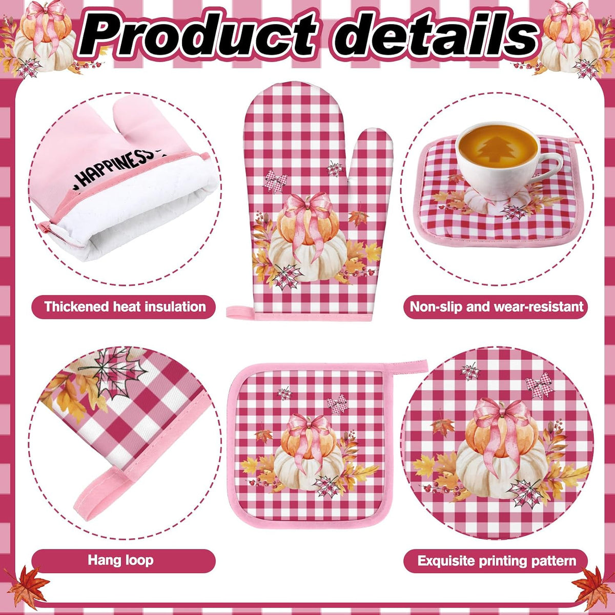 10 Pcs Fall Thanksgiving Pumpkin Kitchen Decor Set Pink
