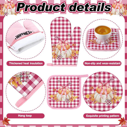 10 Pcs Fall Thanksgiving Pumpkin Kitchen Decor Set Pink