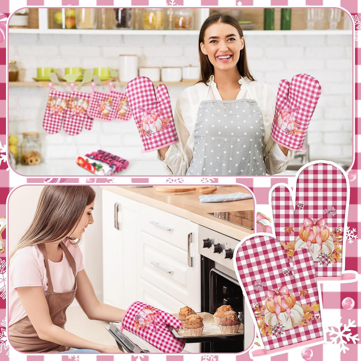 10 Pcs Fall Thanksgiving Pumpkin Kitchen Decor Set Pink