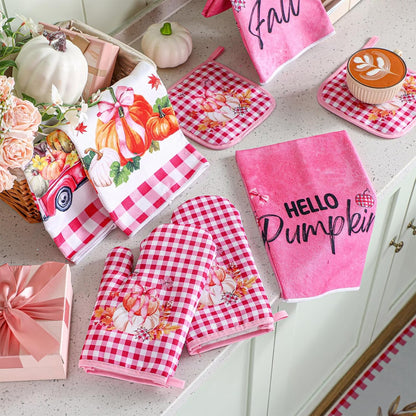 10 Pcs Fall Thanksgiving Pumpkin Kitchen Decor Set Pink