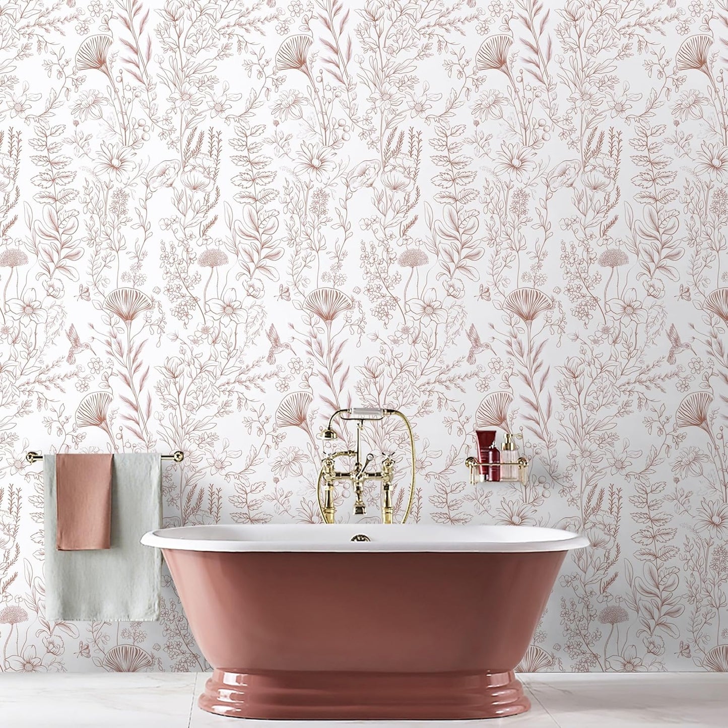 CiCiwind Pink Peel and Stick Wallpaper Floral Wall Paper Modern Boho Contact Paper for Bedroom Removable Self Adhesive Wallpaper for Bathroom Living Room Papel Tapiz para Pared 17.3"×78.7”