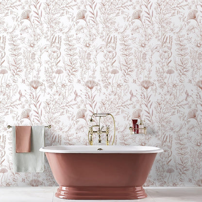 CiCiwind Pink Peel and Stick Wallpaper Floral Wall Paper Modern Boho Contact Paper for Bedroom Removable Self Adhesive Wallpaper for Bathroom Living Room Papel Tapiz para Pared 17.3"×78.7”