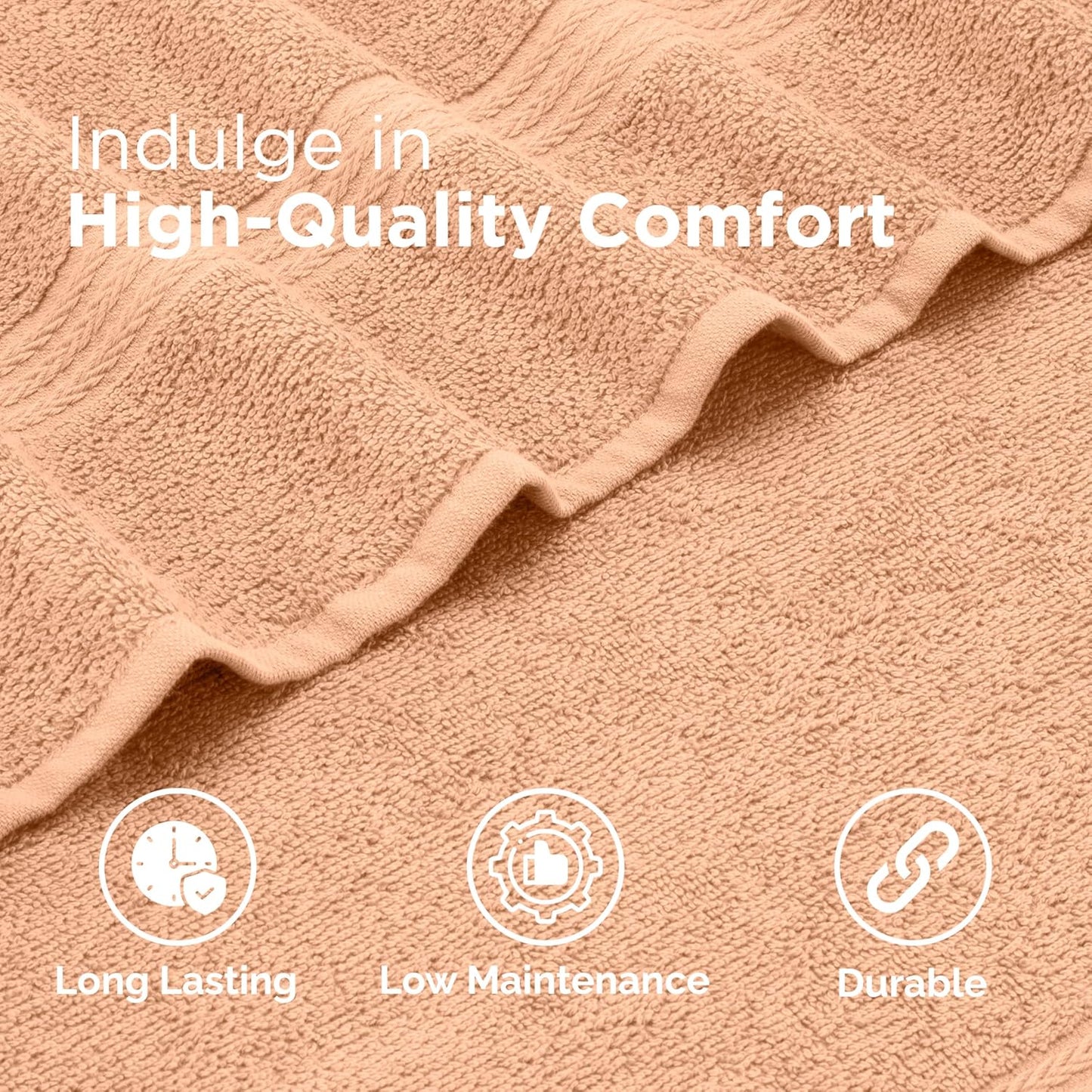 Martex Easy Living Everyday 6-Piece Bathroom Towel Set – 2 Bath Towels, 2 Hand Towels, 2 Wash Cloths – 100% Cotton – Soft & Quick-Dry Towels - Peach
