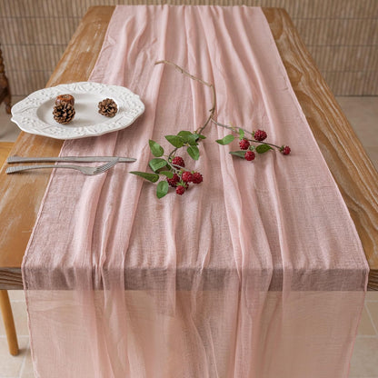 Keketoarrange Dusty Pink Table Runner Cheesecloth Gauze Rustic 120 Inch 10 FT for Wedding Baby Shower Bridal Shower Birthday Engagement Party Long Sheer Boho Centerpiece Summer Home Decorations
