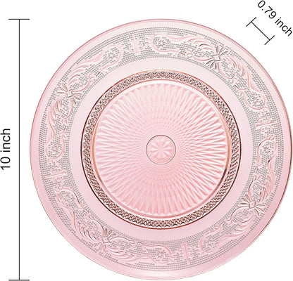 Art Deco Vintage Crystal Pink Plates | Set of 6 | Unique 10.5" Dinner or Charger Plates - Dinner, Charger, Dessert Server, Appetizer Plate, Snack, Fruit, Hand Wash, Housewarming Gift