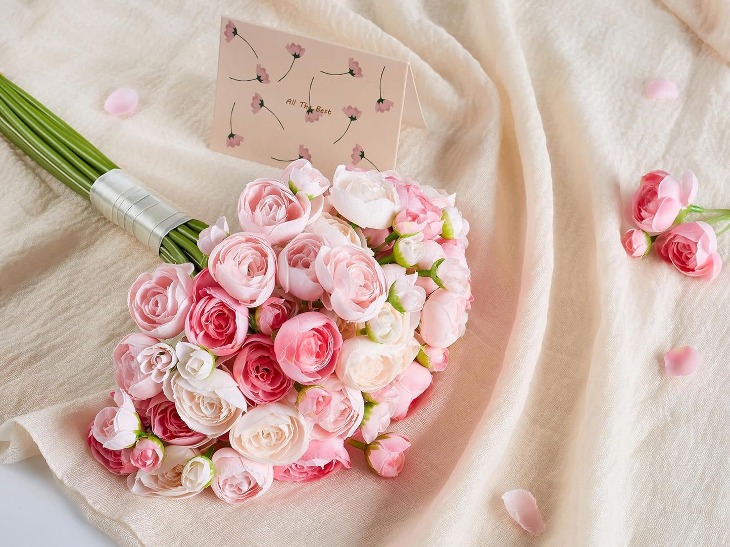 Ranunculus Artificial Flower Pink Faux Silk Mini Peony Flowers Fake Peonies Wedding Flowers DIY Bouquet for Centerpieces Arrangements Bridal Shower Decorations 15 Pcs