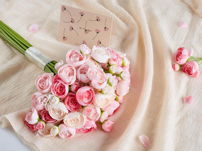 Ranunculus Artificial Flower Pink Faux Silk Mini Peony Flowers Fake Peonies Wedding Flowers DIY Bouquet for Centerpieces Arrangements Bridal Shower Decorations 15 Pcs