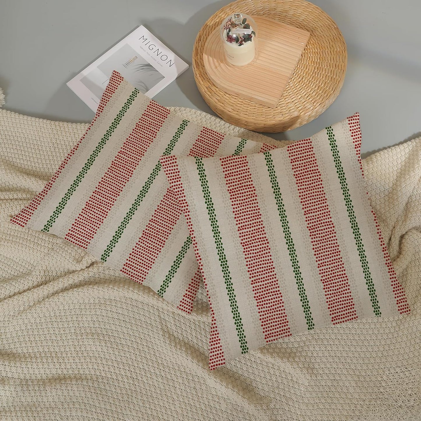 Pink Sage Green Pillow Covers 18x18 Inch 2 Pcs Boho Preppy Polka Dots Striped Decor Throw Pillows Modern Geometric Outdoor Farmhouse Decoration Pillowcase Linen Cushion Cover for Couch Sofa