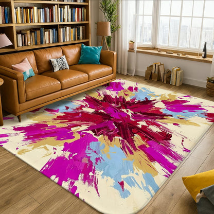 Explosion Area Rug, Modern Contemporary Brush Patterns Abstract None Peach Non-Slip Rectangle Floor Carpets Edge Binding Rugs for Living Room Bedroom Classroom College Dorm Decor 5' X 7'