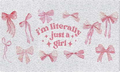 SNNDER Pink Coquette Bow Door Mat, I'm Literally Just a Girl Coquette Preppy Pink Doormat for Front Door Porch Indoor Outdoor Outside Entrance, Bow Bath Mats for Bathroom, 17x30 Inch