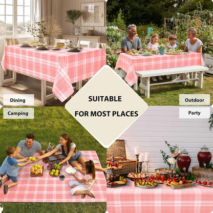 Hiasan Pink Square Gingham Tablecloth 54 x 54 Inch, Waterproof Checkered Tablecloth, Wrinkle Resistant Washable Wipeable Table Covers for Dinner Kitchen Picnic Wedding Party