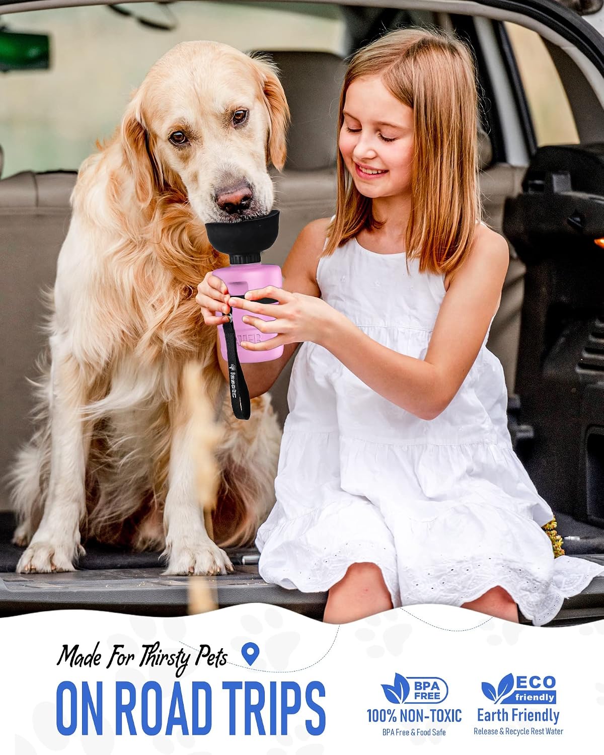 lesotc Dog Water Bottle, Portable Pet Dispenser with Water Bowl, Leak Proof Pet Travel Squeeze Bottle, Puppy Essentials Dog Stuff Accessories for Outdoor Walking, Hiking, Camping
