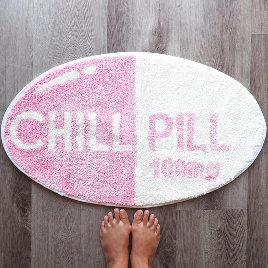Evovee Pink Chill Pill Rug Funny Bath Mat Cute Bathroom Decor Shower Rugs Funky Bedroom Aesthetic Fun Round Preppy Cool Apartment College Washable Novelty Bathmat Peach Blush