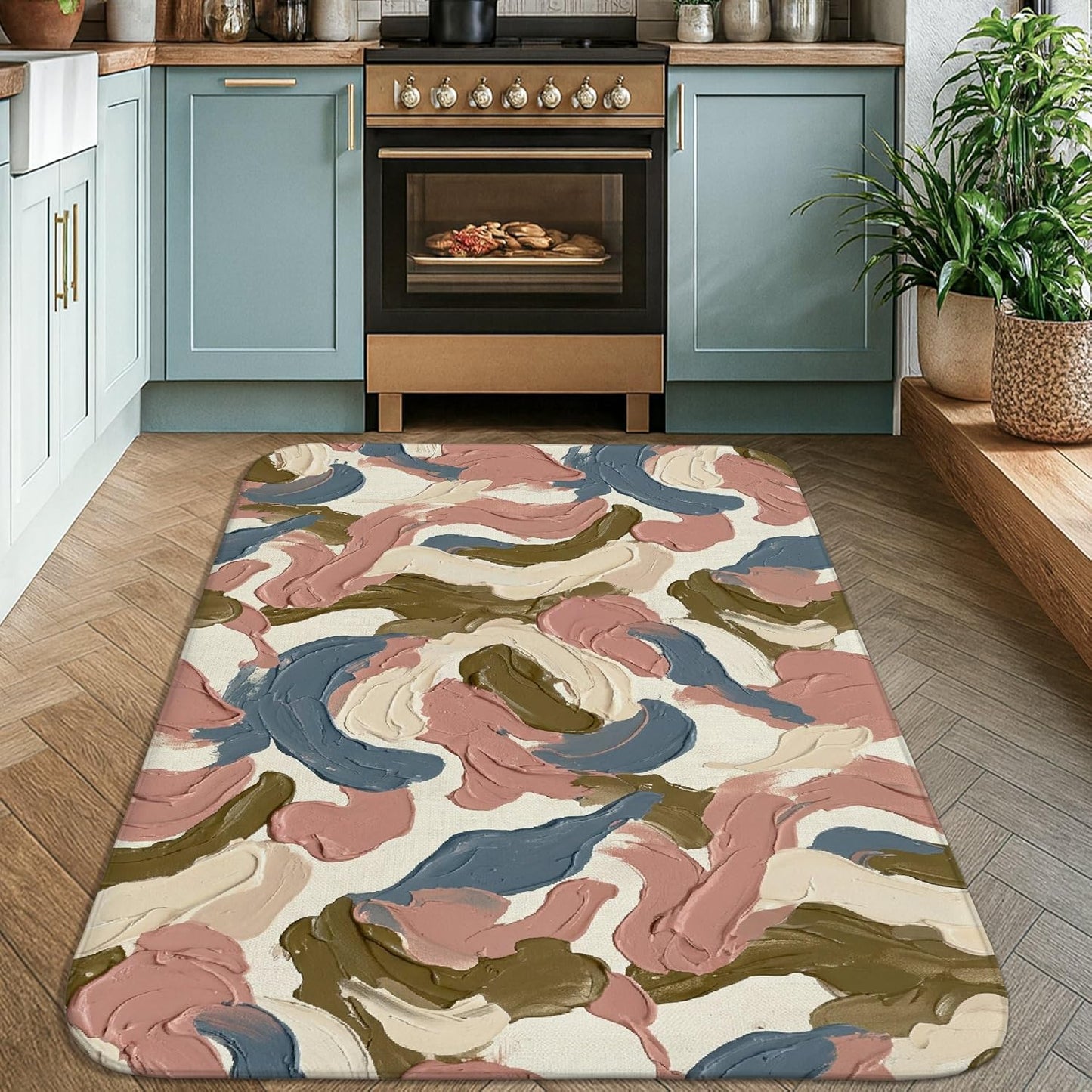 Swirls Area Rug, Contemporary Artistic Brush Patterns Curves None Muted Peach Non-Slip Soft Rectangle Carpet Stain Resistant Rugs for Living Room Bedroom Hallway Office Decor 4' X 6'