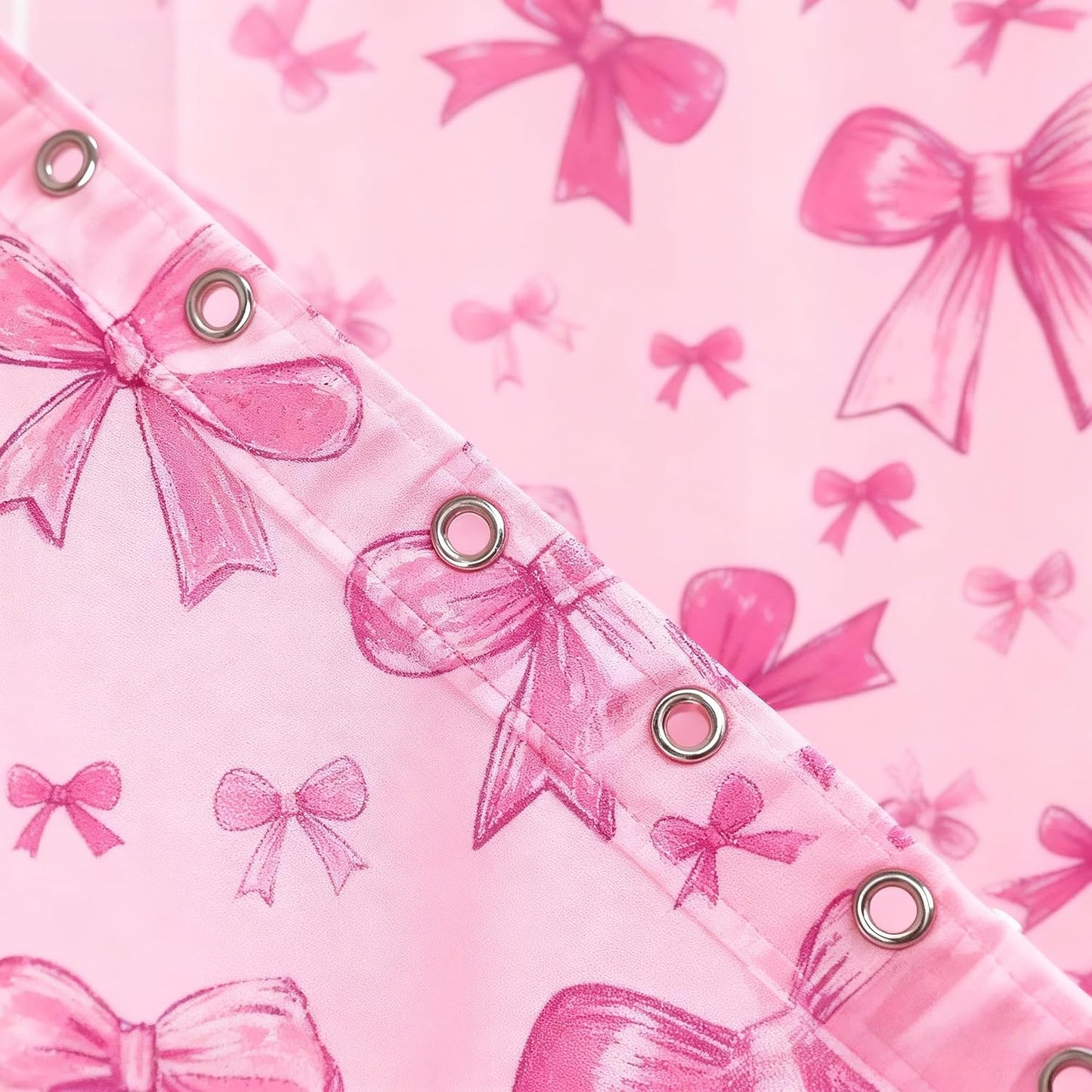 SDIII Pink Bow Shower Curtain Set 72x72 Inch, Waterproof Microfiber Cute Pink Shower Curtain Set Bowknot for Aesthetic Princess Themed Bathroom Decor