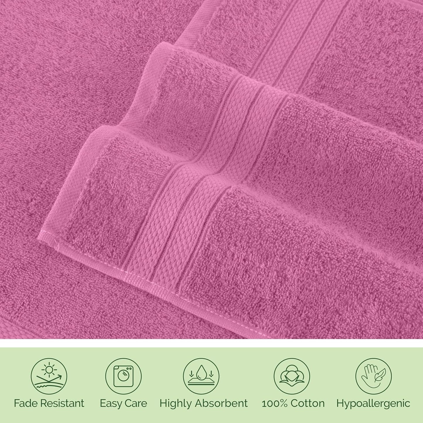 Elegant Comfort Luxury 6-Piece Towel Set, Premium Soft 100% Turkish Cotton, Three Line Popcorn Design 2 Bath Towels, 2 Hand Towels and 2 Washcloths Towel Set - Quick-Drying and Absorbent, Light Pink