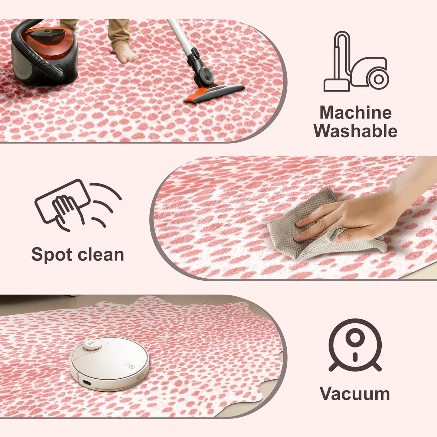 Leopard Print Rug, Animal Print 4.6x5.2 Feet Cowhide Rug for Living Room Bedroom Cow Hide Cheetah Faux Fake Antelope Deer Western Rustic Pink (Pink, 4.6x5.2ft)
