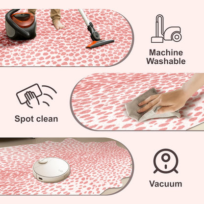 Leopard Print Rug, Animal Print 4.6x5.2 Feet Cowhide Rug for Living Room Bedroom Cow Hide Cheetah Faux Fake Antelope Deer Western Rustic Pink (Pink, 4.6x5.2ft)