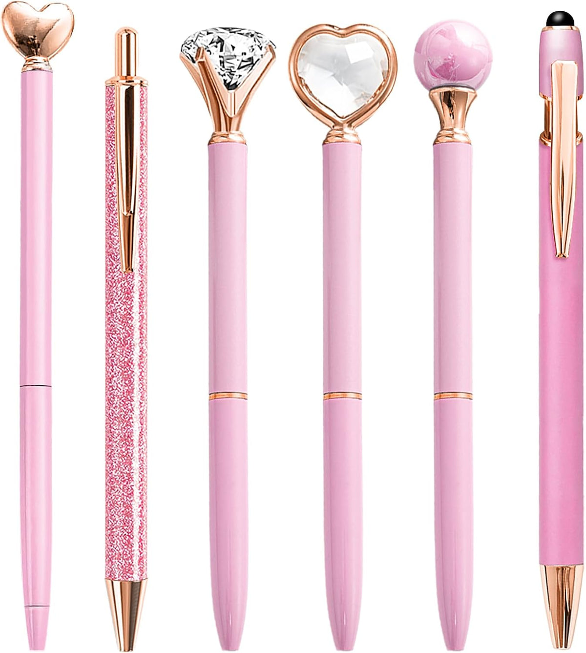 Pink Pens for Women, 6 Pcs Cute Pens Ballpoint Pen Bulk, 1.0mm Medium Point Black Ink, Office and School Supplies Fancy Nice Pen Gifts for Girls Nurse Teacher (Pink)