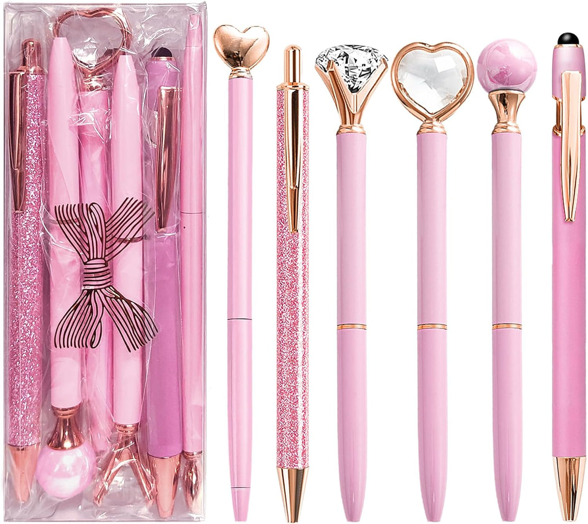Pink Pens for Women, 6 Pcs Cute Pens Ballpoint Pen Bulk, 1.0mm Medium Point Black Ink, Office and School Supplies Fancy Nice Pen Gifts for Girls Nurse Teacher (Pink)