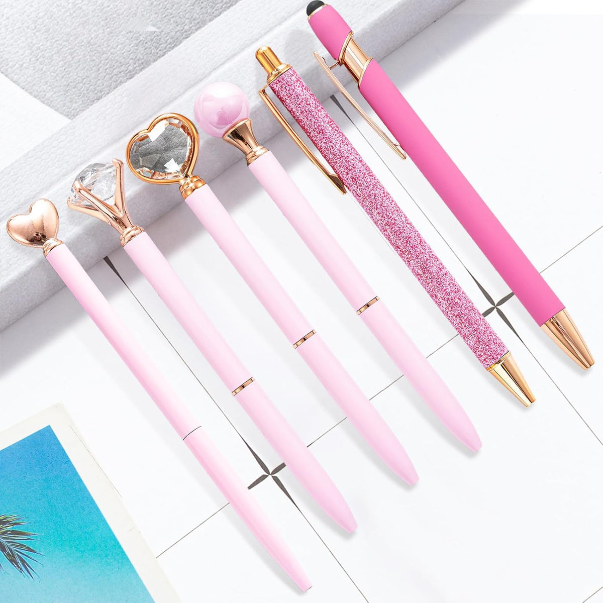 Pink Pens for Women, 6 Pcs Cute Pens Ballpoint Pen Bulk, 1.0mm Medium Point Black Ink, Office and School Supplies Fancy Nice Pen Gifts for Girls Nurse Teacher (Pink)