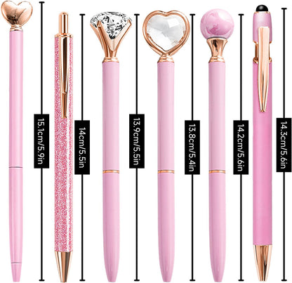 Pink Pens for Women, 6 Pcs Cute Pens Ballpoint Pen Bulk, 1.0mm Medium Point Black Ink, Office and School Supplies Fancy Nice Pen Gifts for Girls Nurse Teacher (Pink)