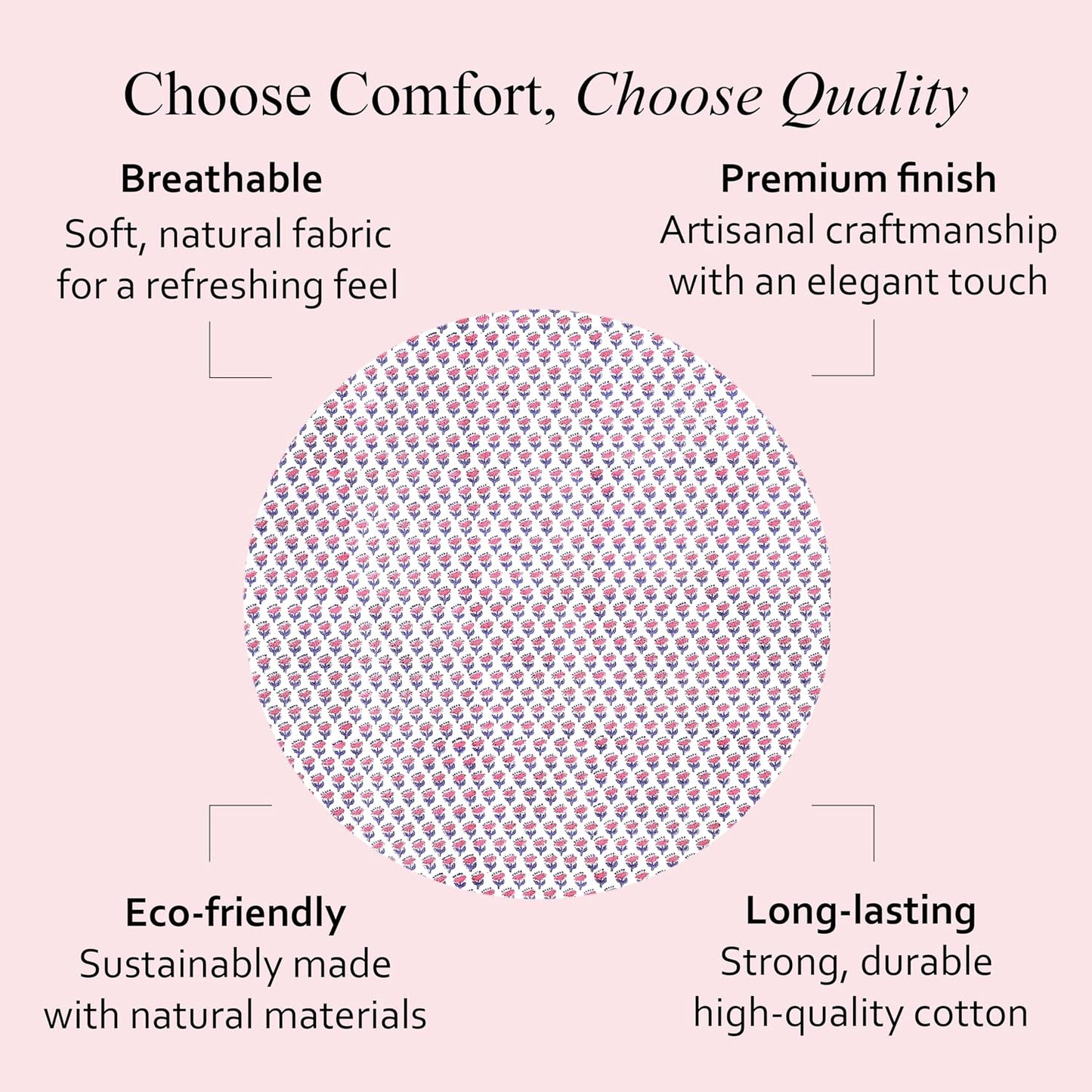 CPC Pink Sapphire Block Print Cotton Handmade Round Tablecloth 90 Inch Decorative Table Cover for Home Decor, Dinning, Festive, Wedding, Farmhouse Gift for Spring, Mother's Day