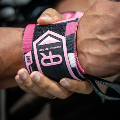 PR Personal Record Heavy Duty Premium Wrist Wraps, More Elasticity, Reinforced Stitching, Extra Wide Strap, Strong Thumb Loop, Larry Wheels Weightlifting Wraps