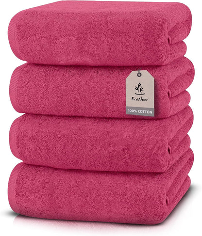 EcoNour Luxury 4-Pack Pink Turkish Cotton Bath Towels, 550 GSM 100% Cotton – 27x54 Inch, Ultra Soft, Quick Dry & Highly Absorbent for Bathroom, Gym & Travel