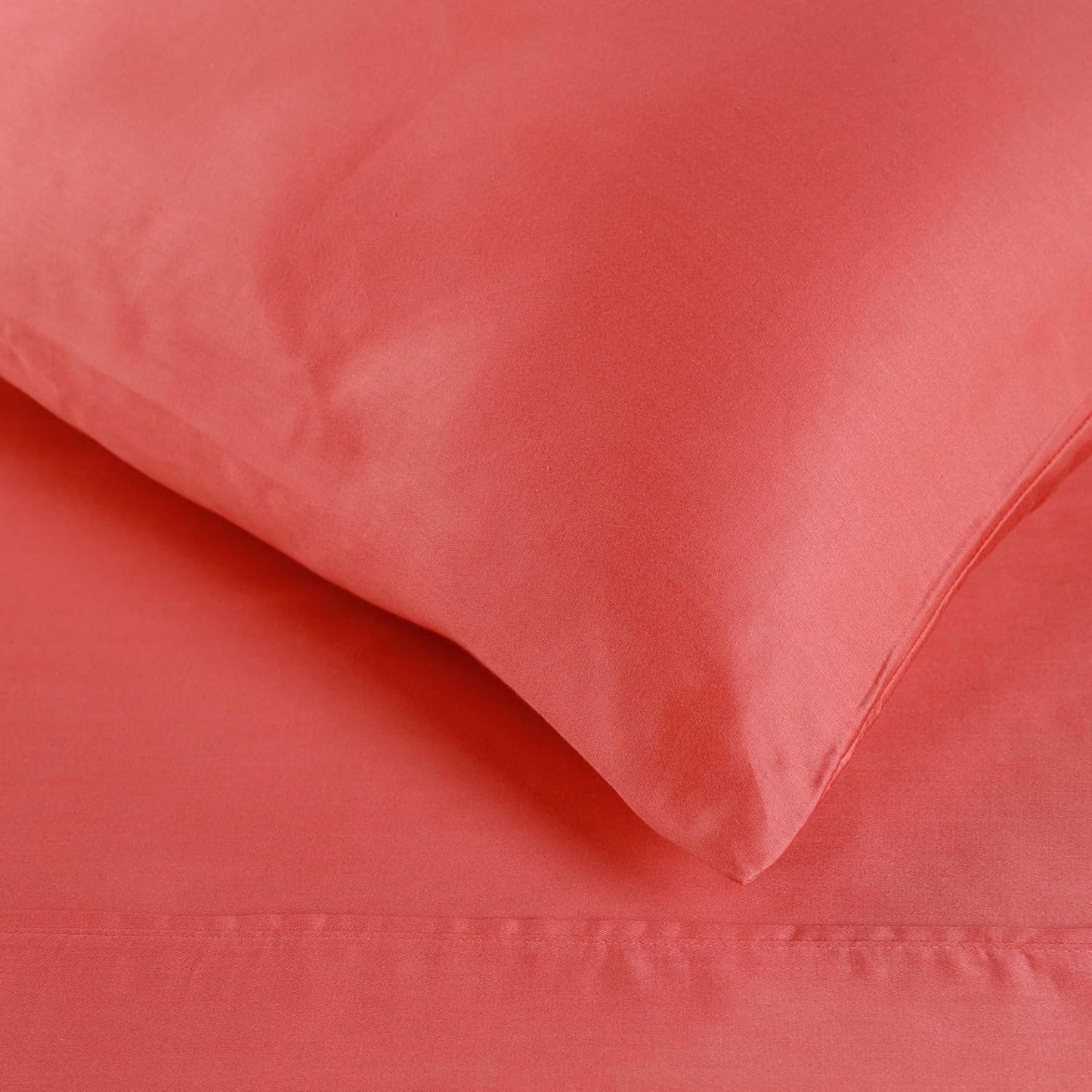 Superior Egyptian Cotton 300 Thread Count Pillowcases, Pillow Cases, Modern, Solid Classic Pillow Case Cover, Ultra-Soft Comfort Basics, Bedding Essentials, Bed Accents, Set of 2, Standard, Coral