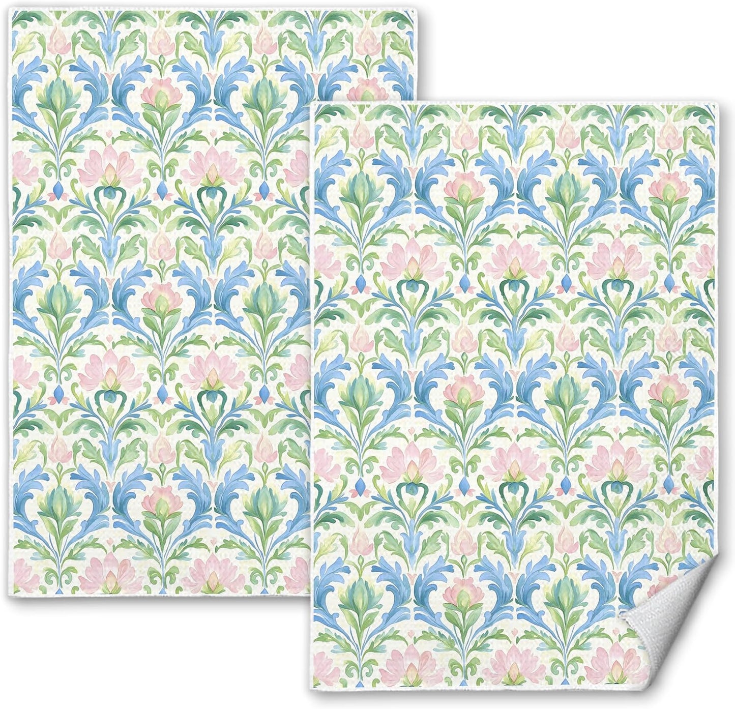 Pink and Green Blue Grandmillennial Floral Kitchen Towels, Pastel Grand Millenial Flower Decorative Dish Tea Hand Towels for Kitchen Bathroom, 16x24 Inches Set of 2