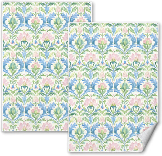 Pink and Green Blue Grandmillennial Floral Kitchen Towels, Pastel Grand Millenial Flower Decorative Dish Tea Hand Towels for Kitchen Bathroom, 16x24 Inches Set of 2