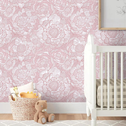 HeloHo Pink Peel and Stick Wallpaper Pink Floral Contact Paper Boho Wallpaper Removable Self Adhesive Flower Wall Paper for Cabinet Bathroom Bedroom Decoral Papel Tapiz para Pared 17.3" X 78.7"