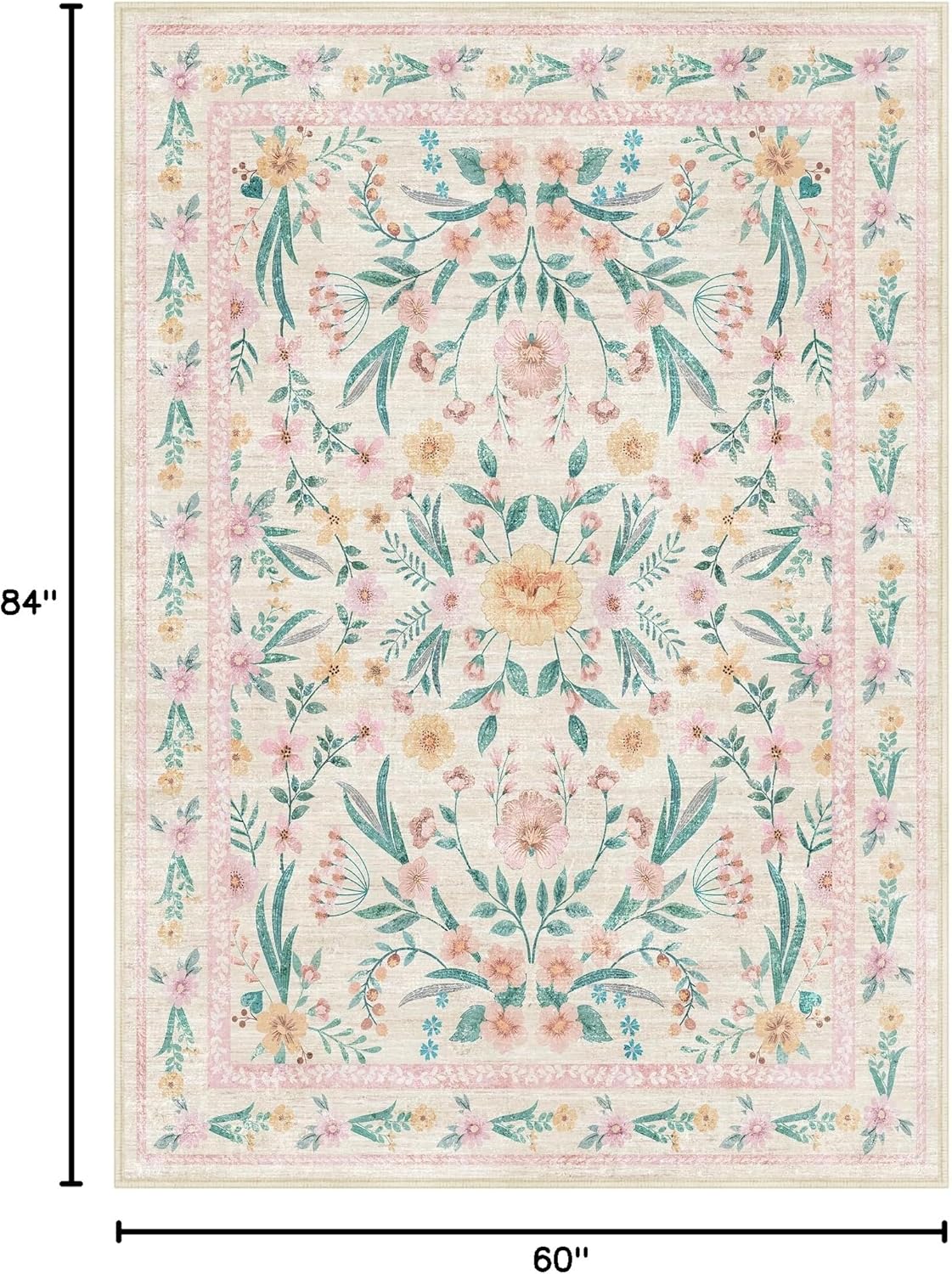 5x7 Pink Floral Nursery Rug,Pink Rugs for Bedroom Girls,Machine Washable Non Slip Soft Faux Wool Carpet,Cute Boho Indoor Area Rugs for Kids Room or Playroom