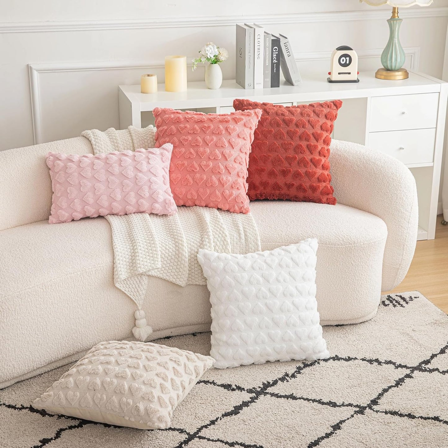 AQOTHES Set of 2 Heart Love Cute Pink Decorative Valentines Throw Pillow Covers 12x20, Soft Plush Faux Fur Pillow Covers for Couch Sofa Home Valentines Day Decoration