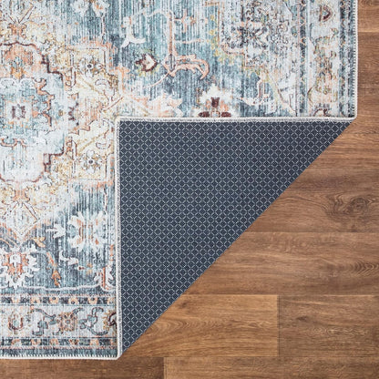 Bloom Rugs Washable Non-Slip 3' x 5' Rug - Teal/Peach Traditional Area Rug for Living Room, Bedroom, Dining Room, and Kitchen - Exact Size: 3' x 5'