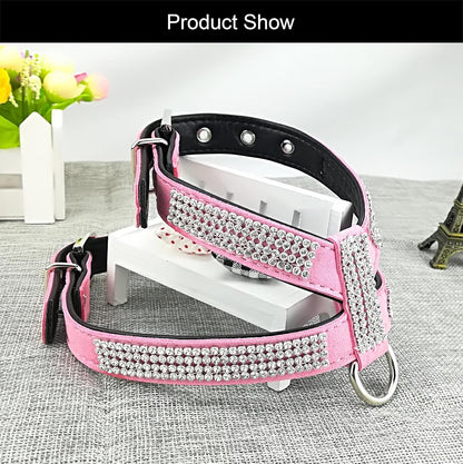 Fashion Puppy Harness with Diamantes and Lead Cute Girl Bling Dog Harness with Bling Leash for Small Dogs - Pink - M